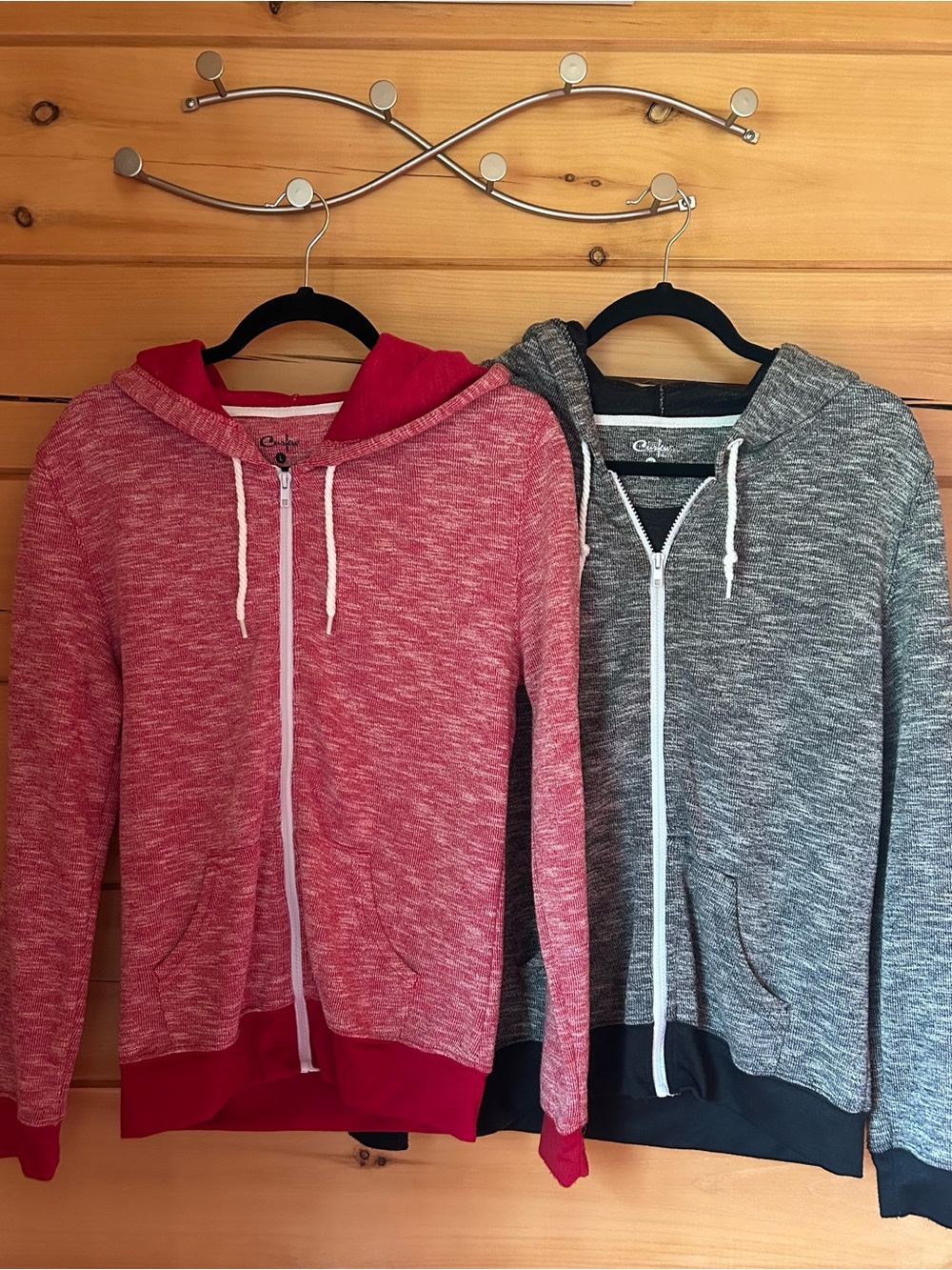 Cozy Marled Zip Hoodie - Red and Gray